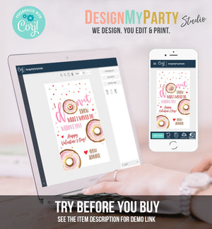 Editable Donut Valentine Tag Valentine's Day Card for Kids School Donut Know Class Cookie Tag set Printable Personalized PRINTABLE 0368 0370