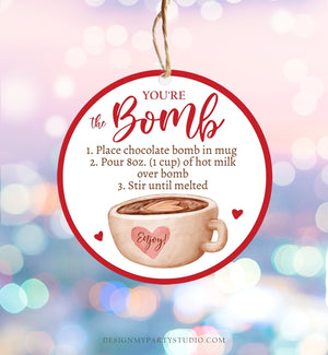 Editable Valentine Hot Chocolate Bomb Tags Bomb Instructions Hot Cocoa Bomb Favor Tags Valentine Gift You're The Bomb Digital PRINTABLE 0370