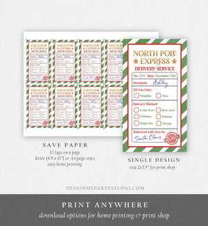 Editable North Pole Express Delivery Christmas Gift Tag Special Delivery Favor Tag Christmas Eve Santa Claus Label Printable Template 0443