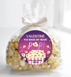 Editable Popcorn Valentine's Day Tag You Make my Heart Pop Sticker Valentines Day Card for Kids School Class Tag Digital PRINTABLE 0367 0370