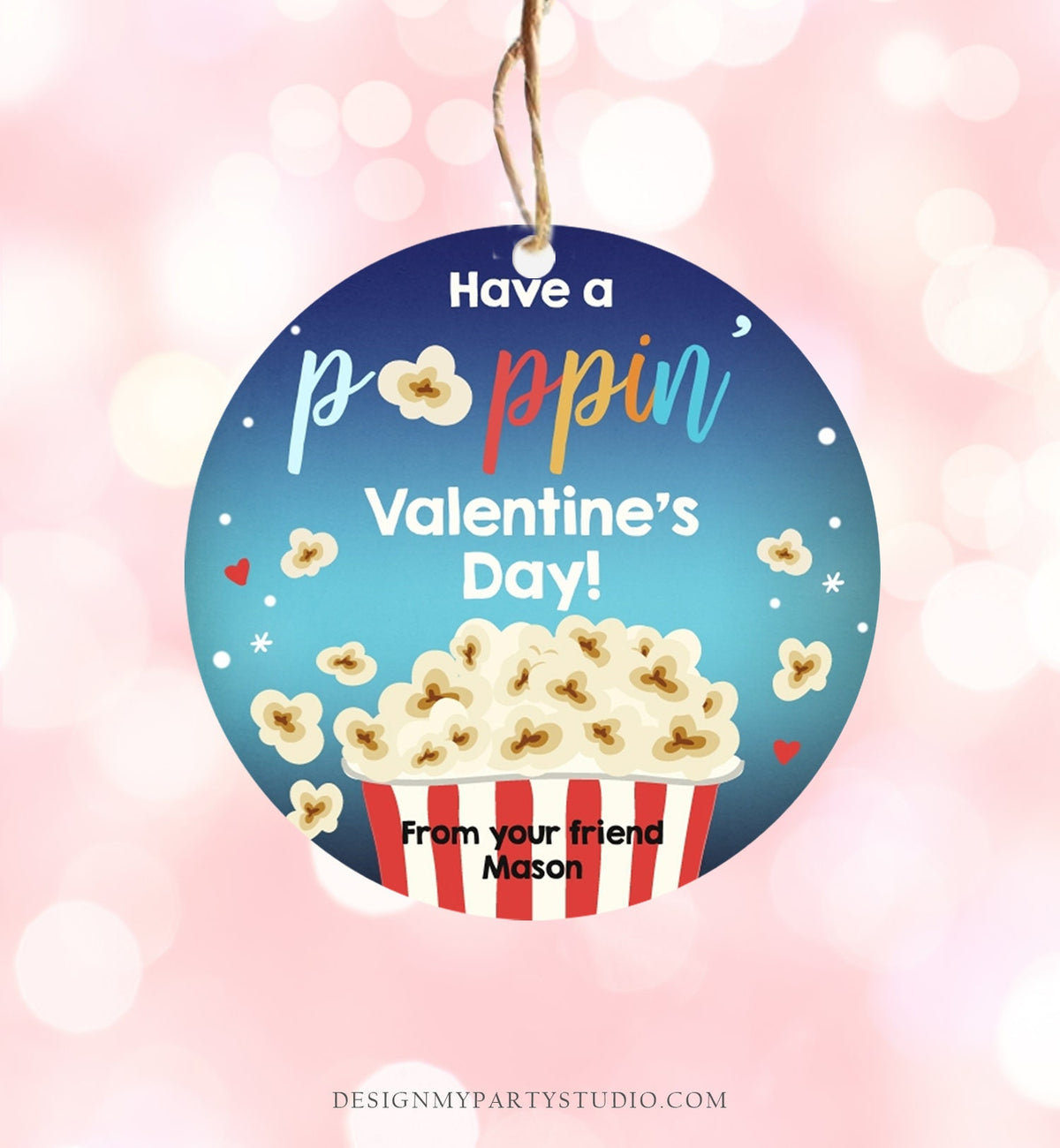 Editable Popcorn Valentine&#39;s Day Tag Poppin&#39; Sticker Valentines Day Card for Kids School Class Gift Tag Digital PRINTABLE 0367 0370