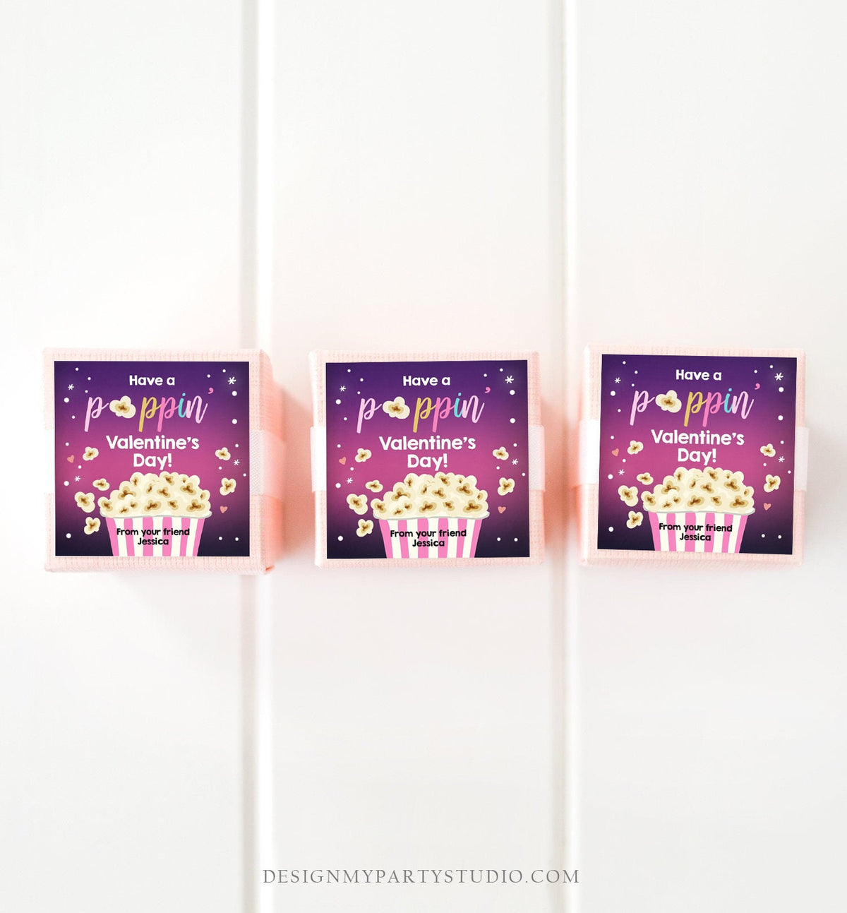 Editable Popcorn Valentine&#39;s Day Tag Poppin&#39; Sticker Valentines Day Card for Kids School Class Gift Tag Digital PRINTABLE 0367 0370