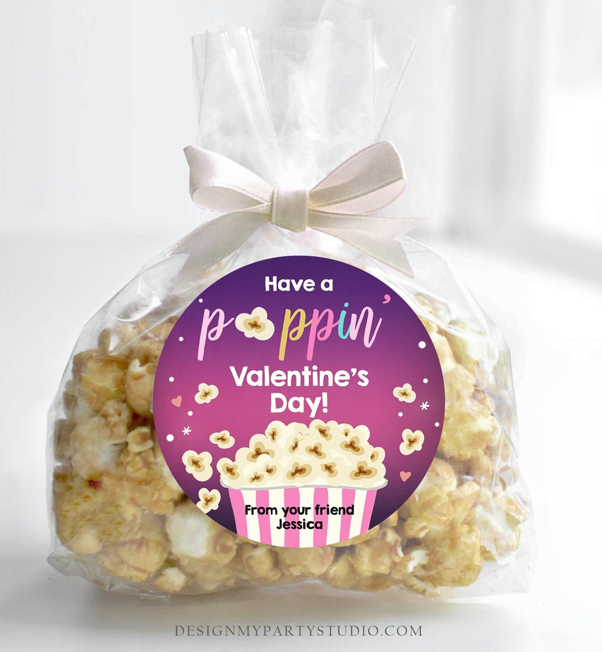Editable Popcorn Valentine&#39;s Day Tag Poppin&#39; Sticker Valentines Day Card for Kids School Class Gift Tag Digital PRINTABLE 0367 0370