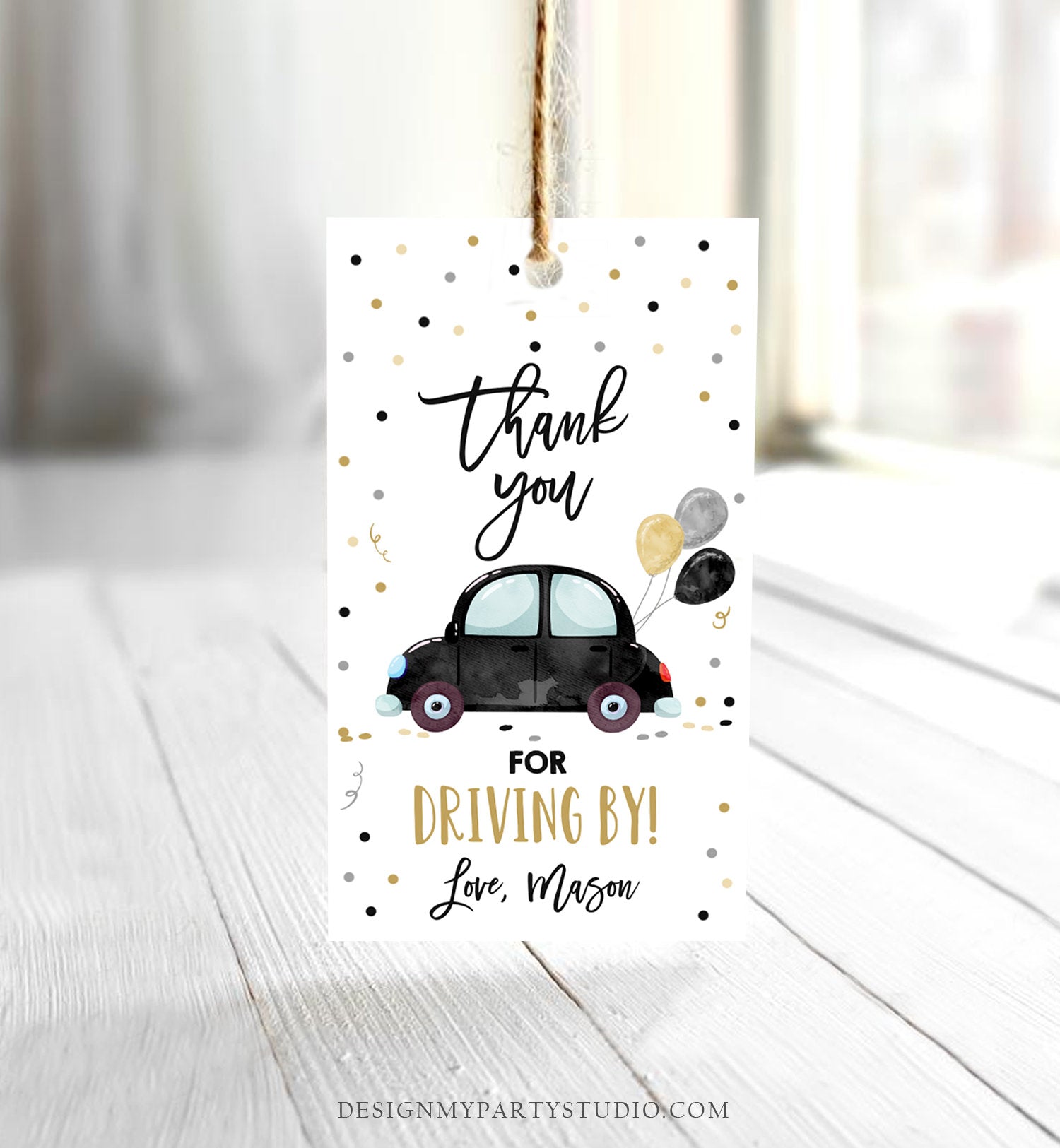 Editable Drive By Favor Tag Birthday Parade Drive Through Favors Party Thank You Gift Quarantine Black Car Corjl Template Printable 0333