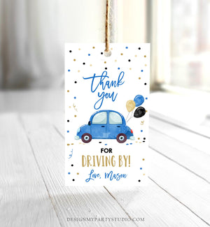 Editable Drive By Favor Tag Birthday Parade Drive Through Favors Party Thank You Gift Quarantine Blue Car Corjl Template Printable 0333