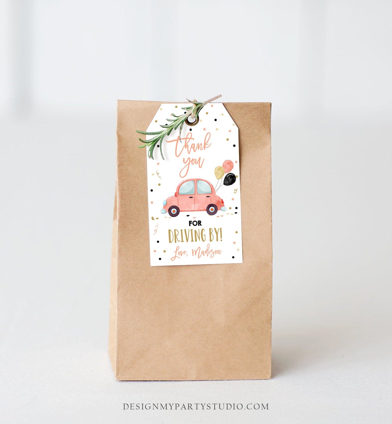 Editable Drive By Favor Tag Birthday Parade Drive Through Favors Party Thank You Gift Quarantine Coral Car Corjl Template Printable 0333