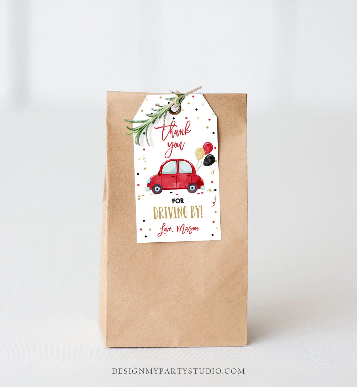 Editable Drive By Favor Tag Birthday Parade Drive Through Favors Party Thank You Gift Quarantine Red Car Corjl Template Printable 0333