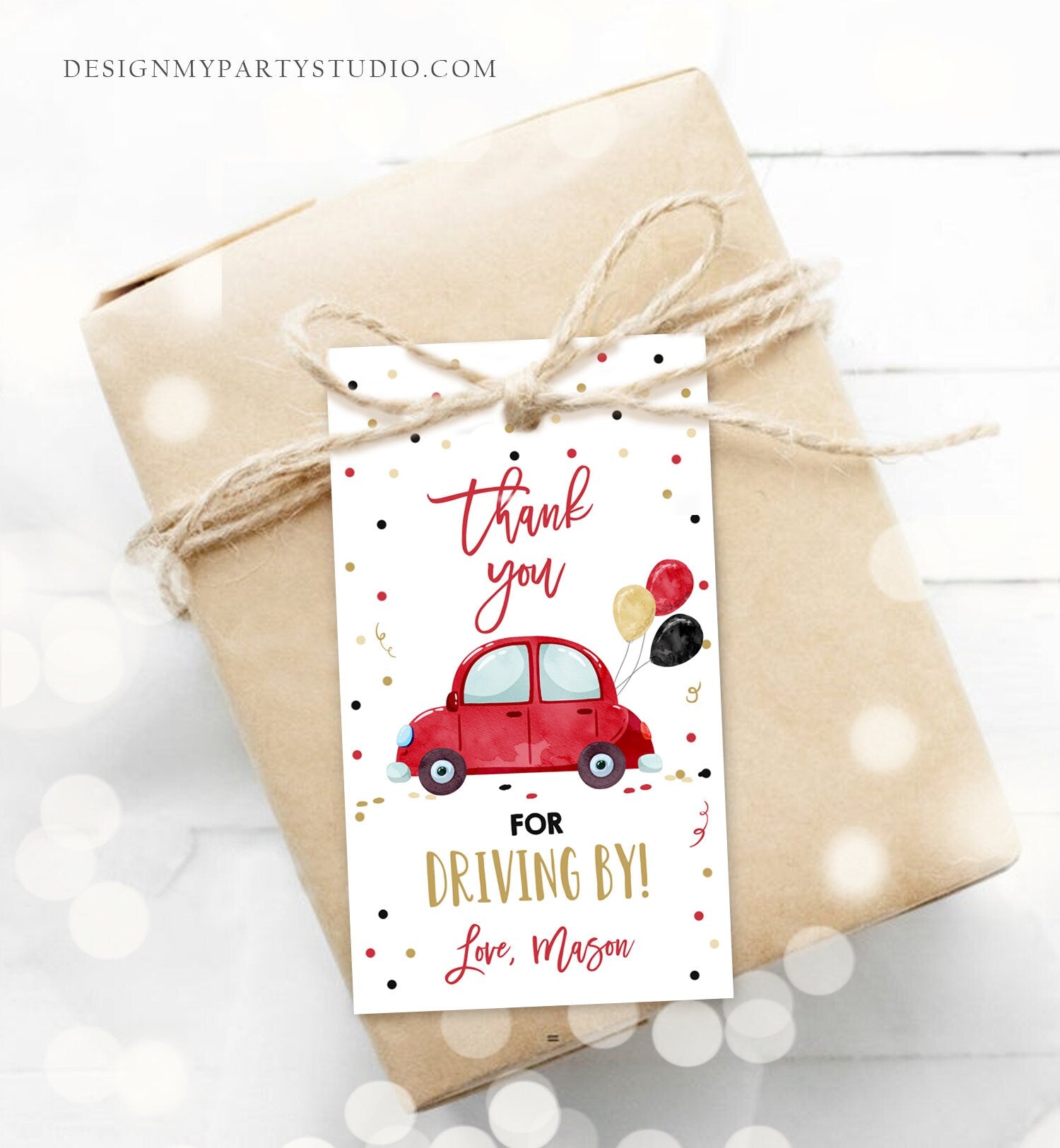 Editable Drive By Favor Tag Birthday Parade Drive Through Favors Party Thank You Gift Quarantine Red Car Corjl Template Printable 0333