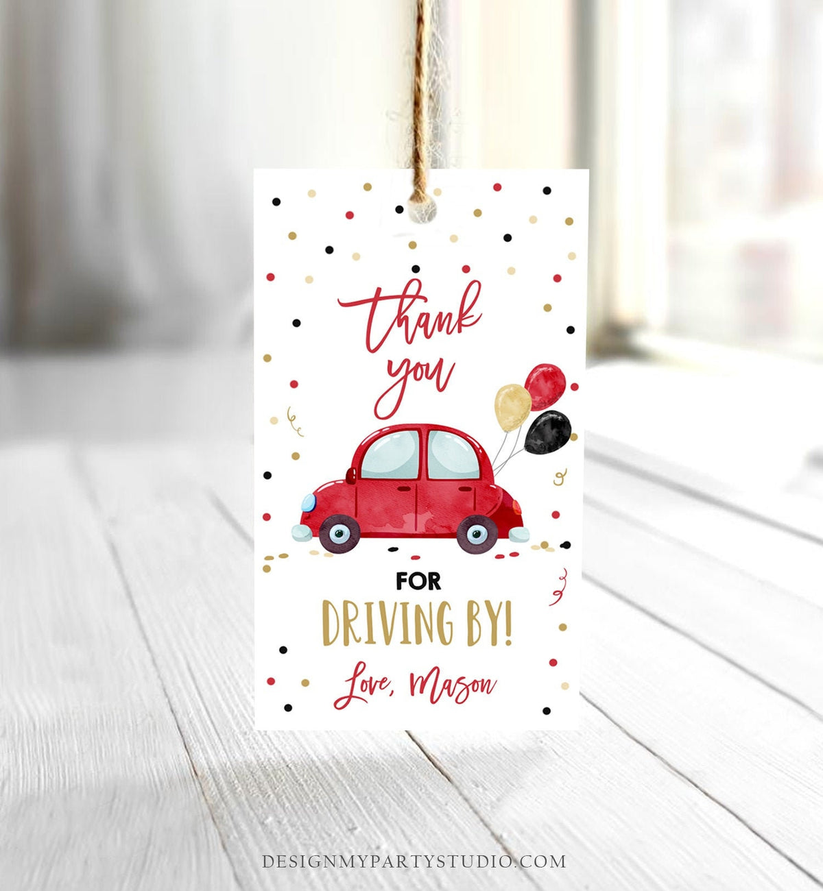 Editable Drive By Favor Tag Birthday Parade Drive Through Favors Party Thank You Gift Quarantine Red Car Corjl Template Printable 0333