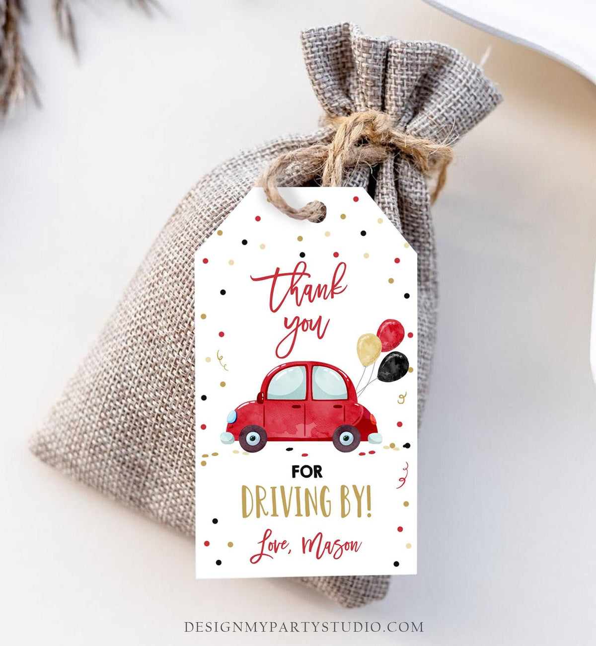 Editable Drive By Favor Tag Birthday Parade Drive Through Favors Party Thank You Gift Quarantine Red Car Corjl Template Printable 0333