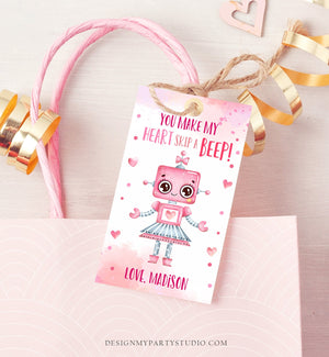 Editable Valentine's Day Favor Tag Thank You Robot Valentines Tag School You Make My Heart Skip a Beep Non-Candy Printable PRINTABLE 0370