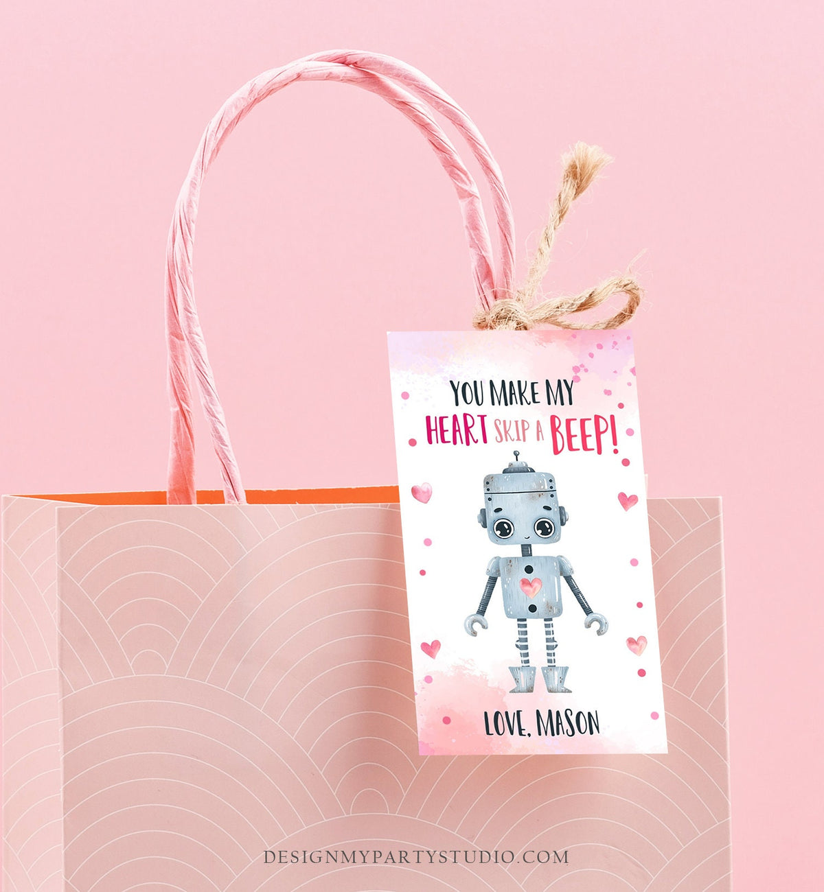 Editable Valentine&#39;s Day Favor Tag Thank You Robot Valentines Tag School You Make My Heart Skip a Beep Non-Candy Printable PRINTABLE 0370