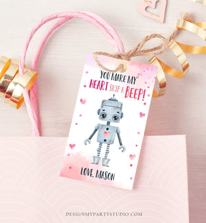 Editable Valentine's Day Favor Tag Thank You Robot Valentines Tag School You Make My Heart Skip a Beep Non-Candy Printable PRINTABLE 0370