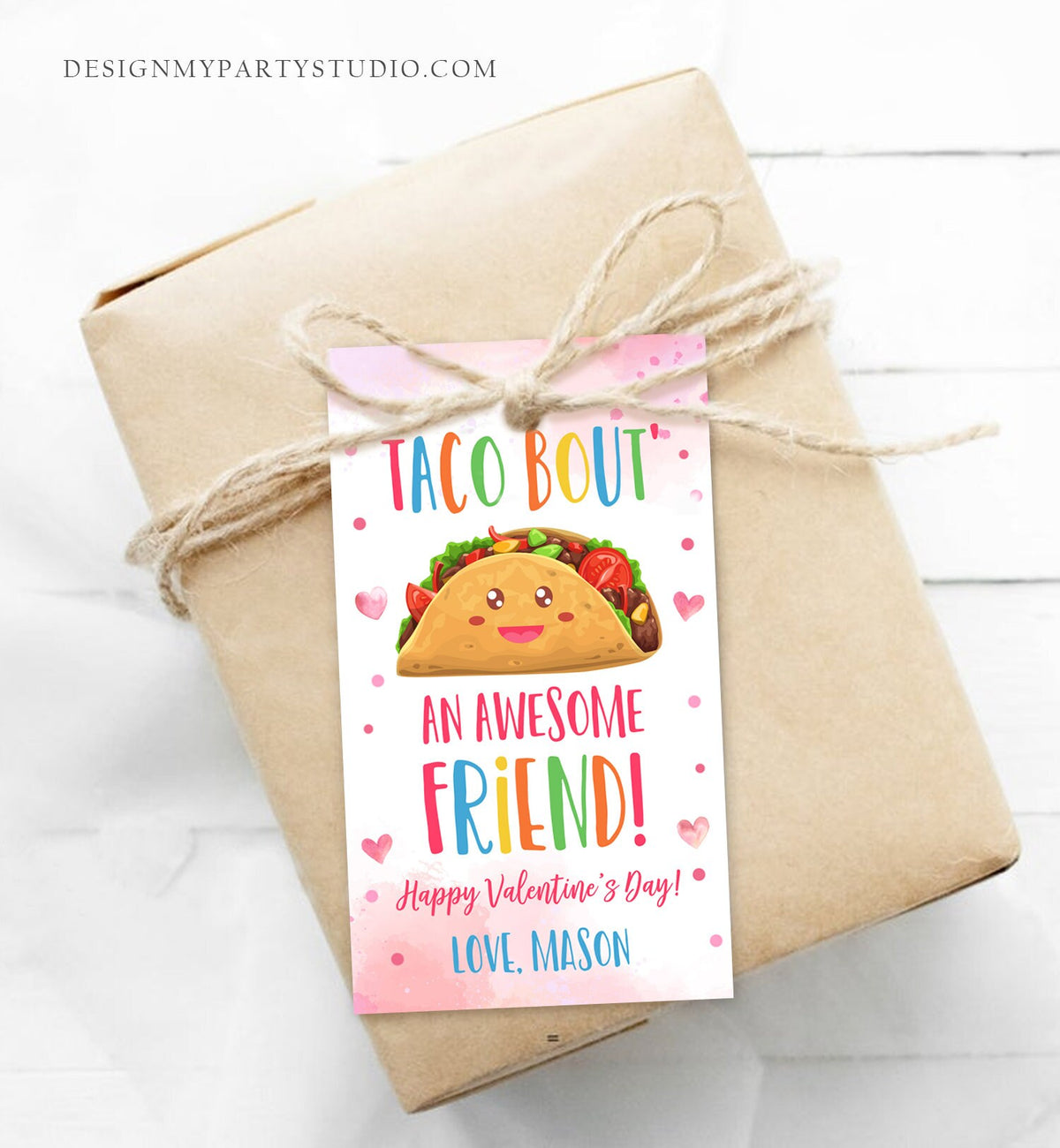 Editable Taco Bout an Awesome Friend Valentine&#39;s Day Favor Tag Thank You Valentines Tag School Non-Candy Printable Digital PRINTABLE 0370