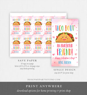 Editable Taco Bout an Awesome Friend Valentine's Day Favor Tag Thank You Valentines Tag School Non-Candy Printable Digital PRINTABLE 0370