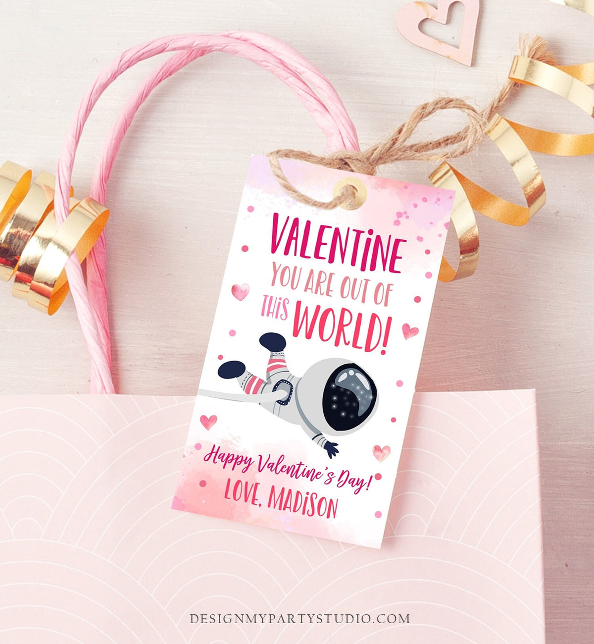 Editable Valentine You Are Out Of This World Favor Tag Thank You Space Astronaut Space Valentine&#39;s Day Tag School Non-Candy Printable 0370