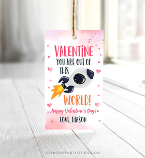 Editable Valentine You Are Out Of This World Favor Tag Thank You Space Rocket Ship Valentine's Day Tag School Non-Candy Printable 0370