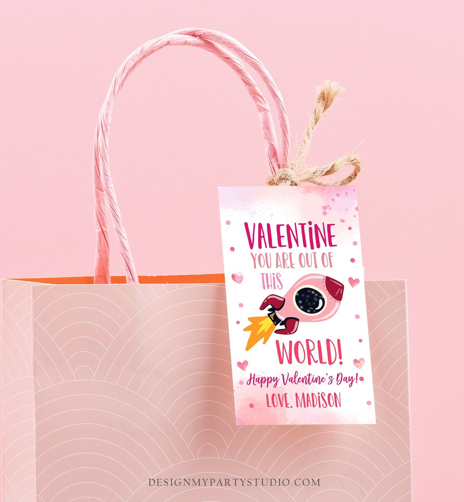 Editable Valentine You Are Out Of This World Favor Tag Thank You Space Rocket Ship Valentine's Day Tag School Non-Candy Printable 0370