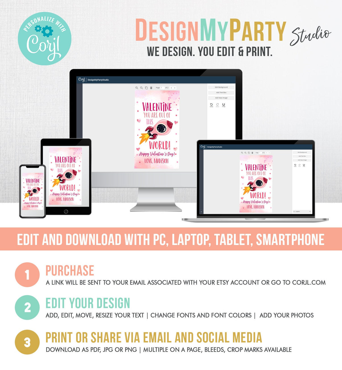 Editable Valentine You Are Out Of This World Favor Tag Thank You Space Rocket Ship Valentine&#39;s Day Tag School Non-Candy Printable 0370