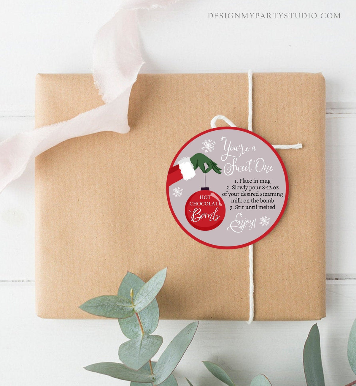 Editable Hot Chocolate Bomb Tags Bomb Instructions Green Red Holiday Favor Tags Winter Christmas You&#39;re a Sweet One Digital PRINTABLE 0353