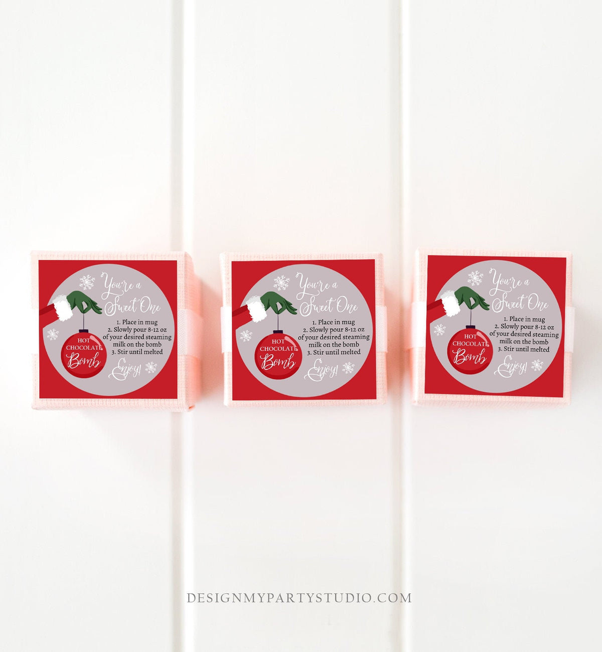 Editable Hot Chocolate Bomb Tags Bomb Instructions Green Red Holiday Favor Tags Winter Christmas You&#39;re a Sweet One Digital PRINTABLE 0353