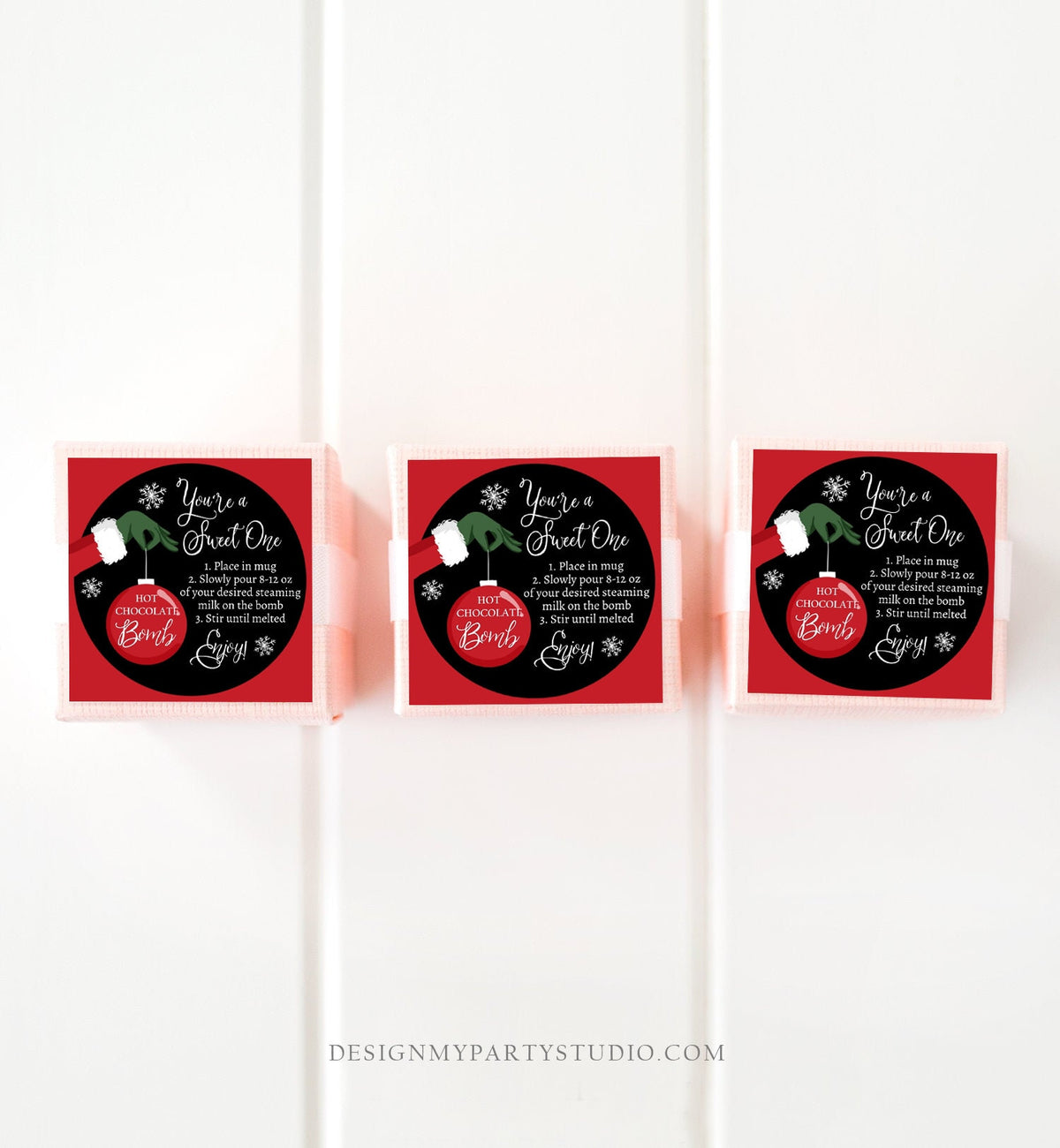Editable Hot Chocolate Bomb Tags Bomb Instructions Green Red Holiday Favor Tags Winter Christmas You&#39;re a Sweet One Digital PRINTABLE 0353