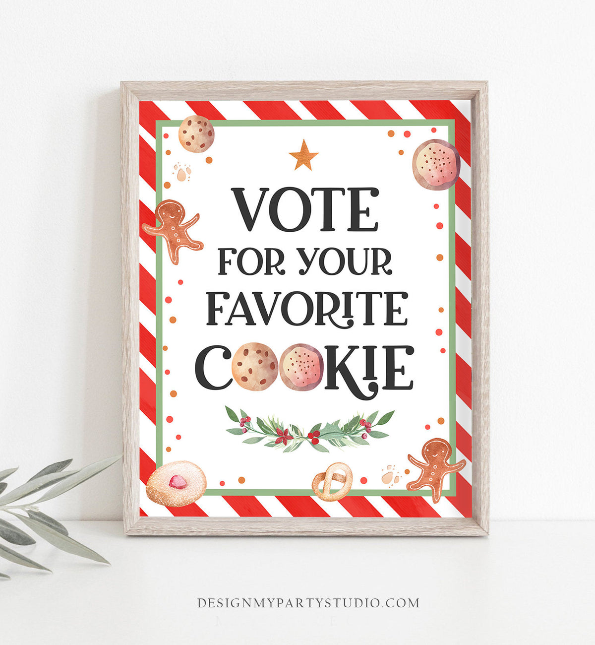 Editable Cookie Exchange Vote Sign Christmas Holiday Voting Cookies Swap Party Gingerbread Table Sign Download Corjl Template PRINTABLE 0358