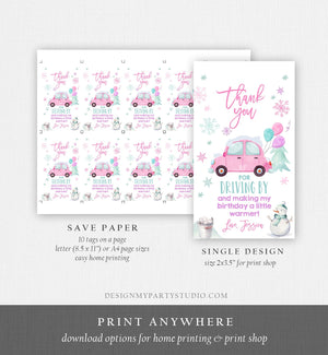 Editable Winter Drive By Favor Tag Drive By Birthday Party Parade Thank You Gift Tags Quarantine Pink Car Girl Corjl Template Printable 0333