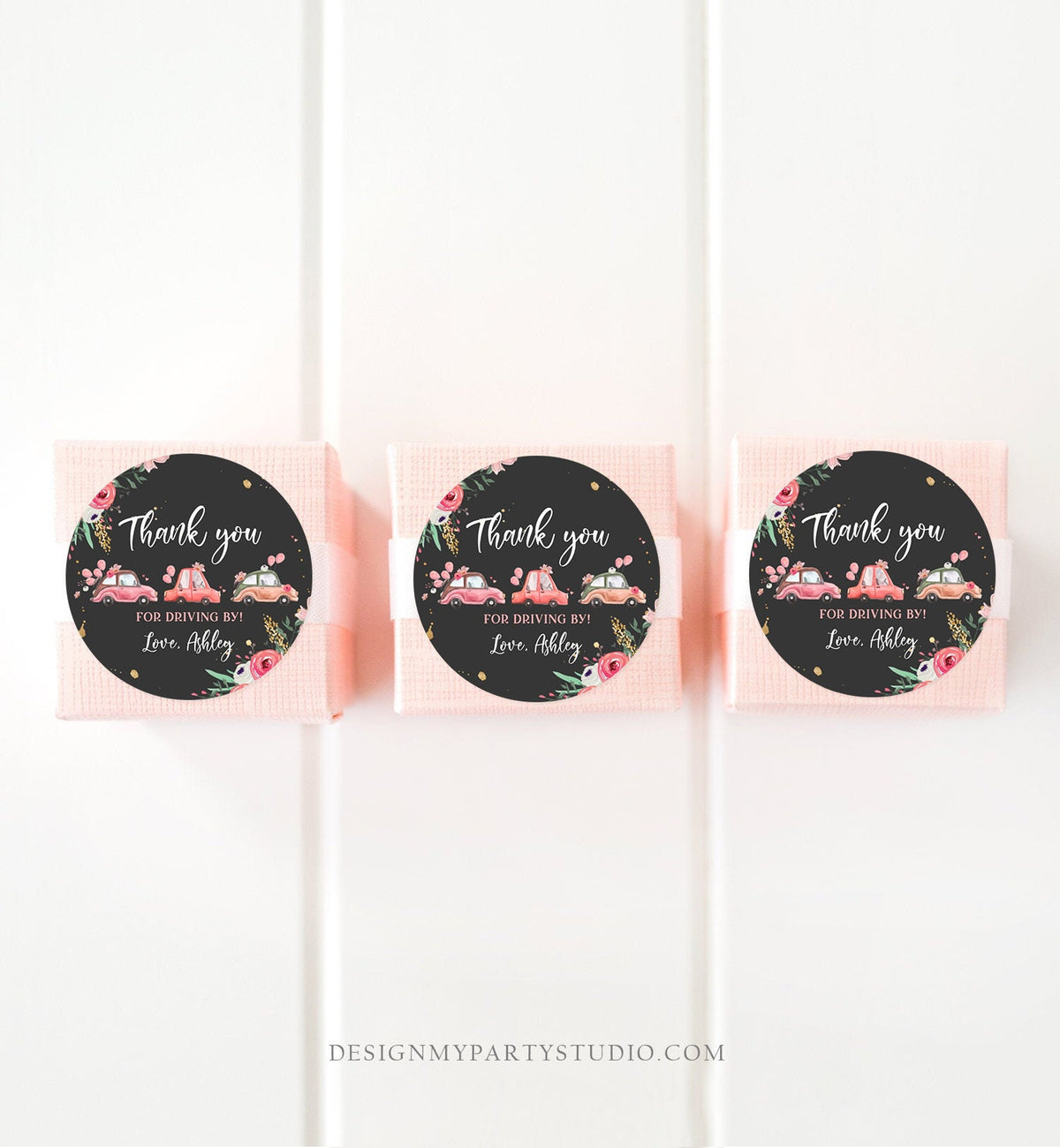 Editable Drive By Favor Tag Thank You Driving By Baby Shower Birthday Parade Gift Tags Quarantine Pink Floral Car Girl Corjl Template 0335