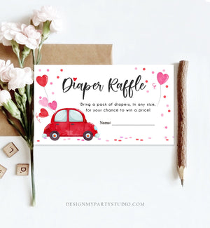 Editable Drive By Diaper Raffle Ticket Sweetheart Valentine Baby Shower Hearts Pink Girl Red Through Car Diaper Game Corjl Template 0365