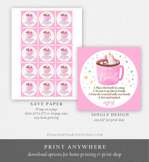 Editable Unicorn Hot Chocolate Bomb Tags Bomb Instructions Valentine Christmas You're The Bomb Sticker Magical Pink Digital PRINTABLE 0336