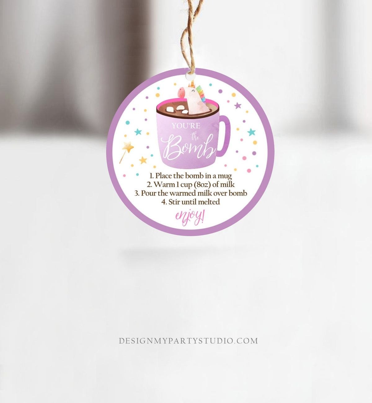 Editable Unicorn Hot Chocolate Bomb Tags Bomb Instructions Valentine Christmas You&#39;re The Bomb Sticker Magical Purple Digital PRINTABLE 0336