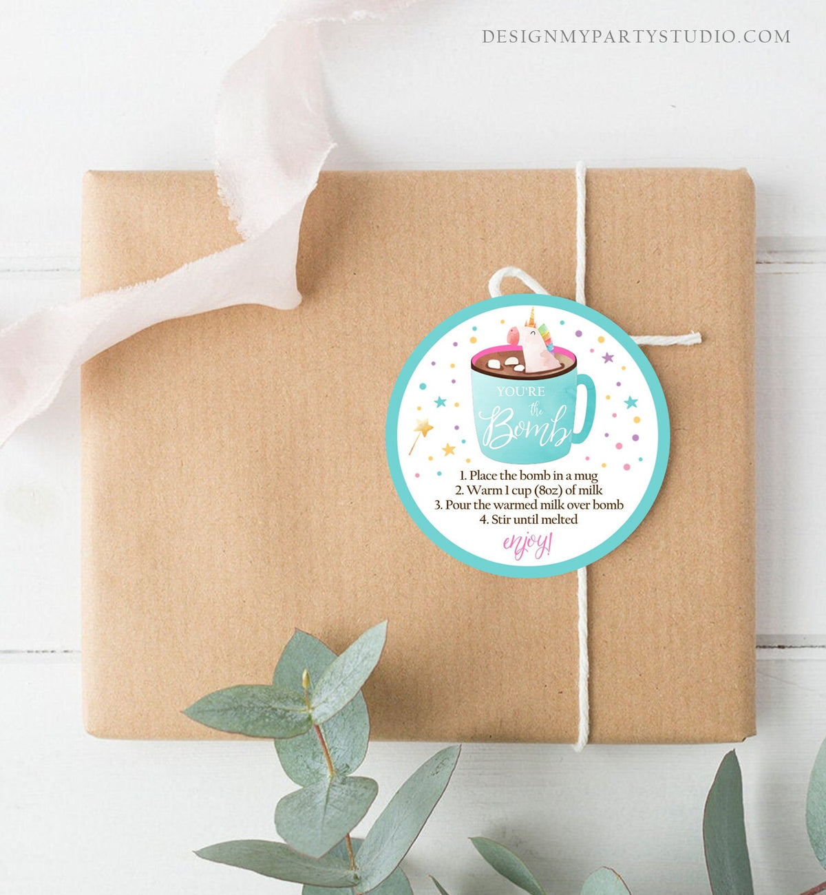 Editable Unicorn Hot Chocolate Bomb Tags Bomb Instructions Valentine Christmas You&#39;re The Bomb Sticker Magical Teal Digital PRINTABLE 0336