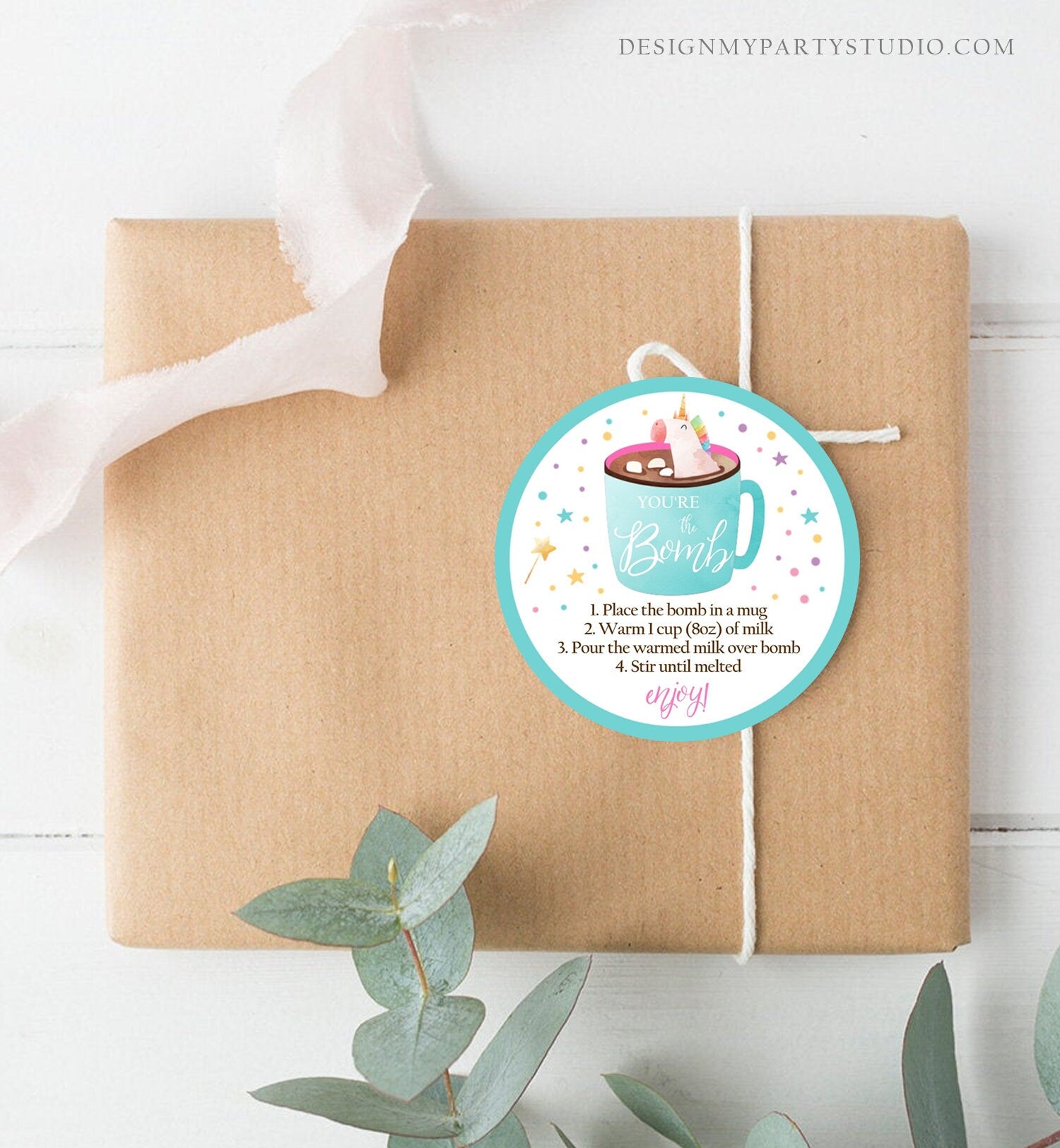 Editable Unicorn Hot Chocolate Bomb Tags Bomb Instructions Valentine Christmas You're The Bomb Sticker Magical Teal Digital PRINTABLE 0336