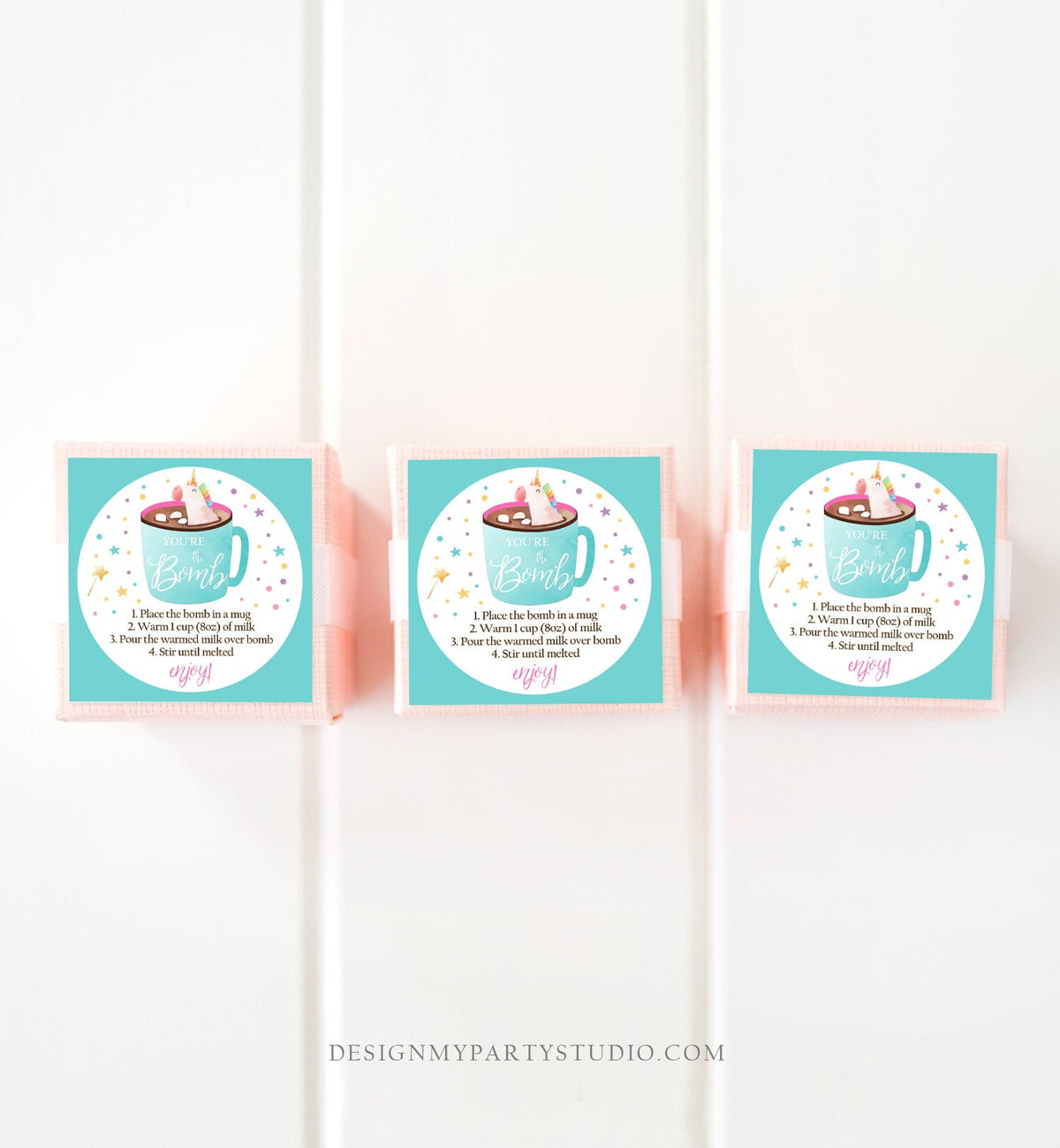 Editable Unicorn Hot Chocolate Bomb Tags Bomb Instructions Valentine Christmas You&#39;re The Bomb Sticker Magical Teal Digital PRINTABLE 0336