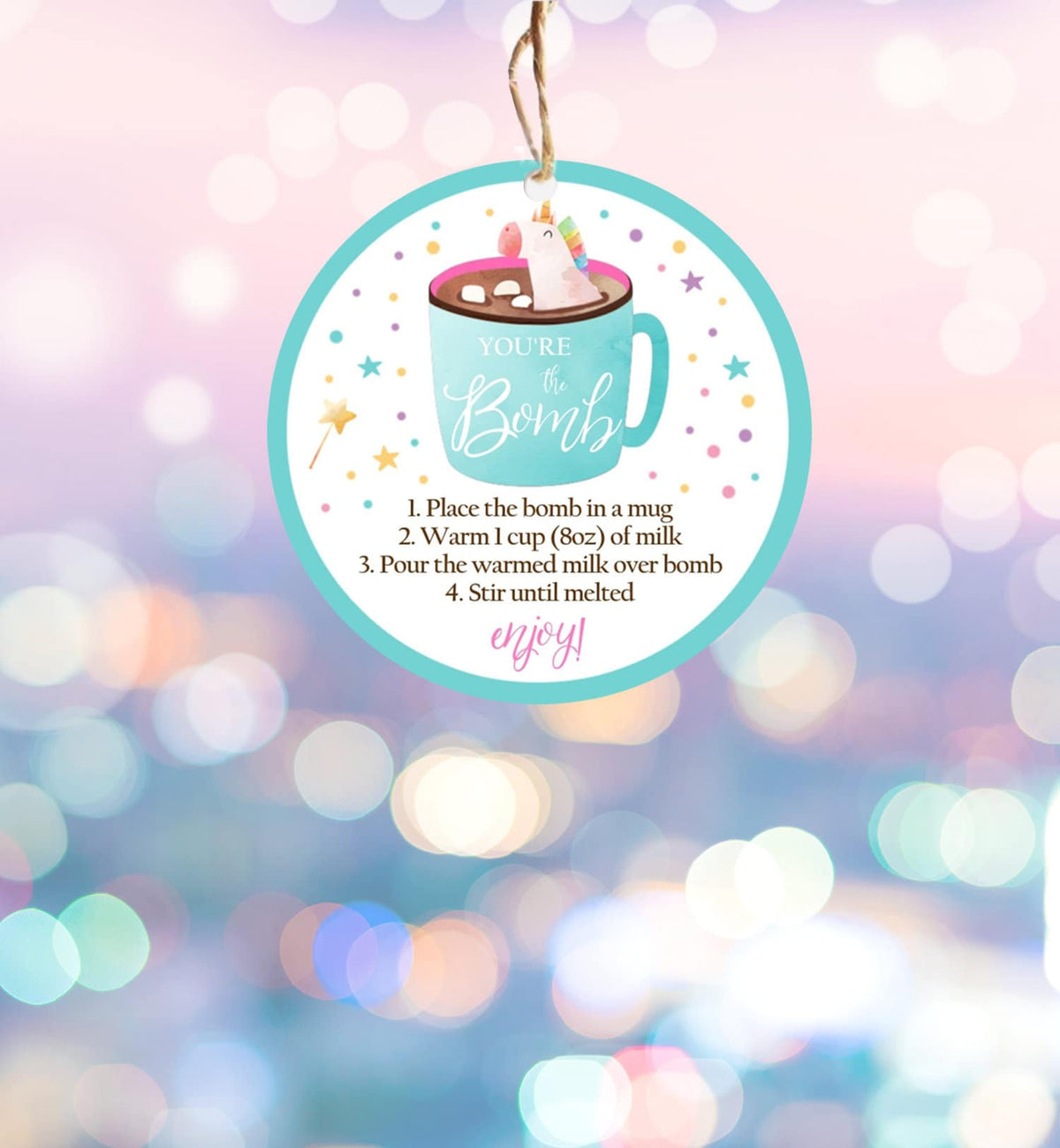 Editable Unicorn Hot Chocolate Bomb Tags Bomb Instructions Valentine Christmas You&#39;re The Bomb Sticker Magical Teal Digital PRINTABLE 0336