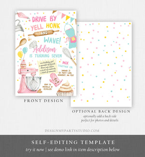 Editable Baking Drive By Birthday Party Invitation Kids Cooking Drive Through Girl Chef Kitchen Cupcakes Pink Corjl Template Printable 0364