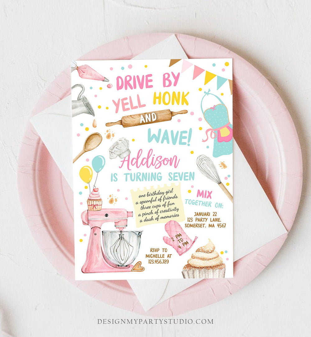 Editable Baking Drive By Birthday Party Invitation Kids Cooking Drive ...