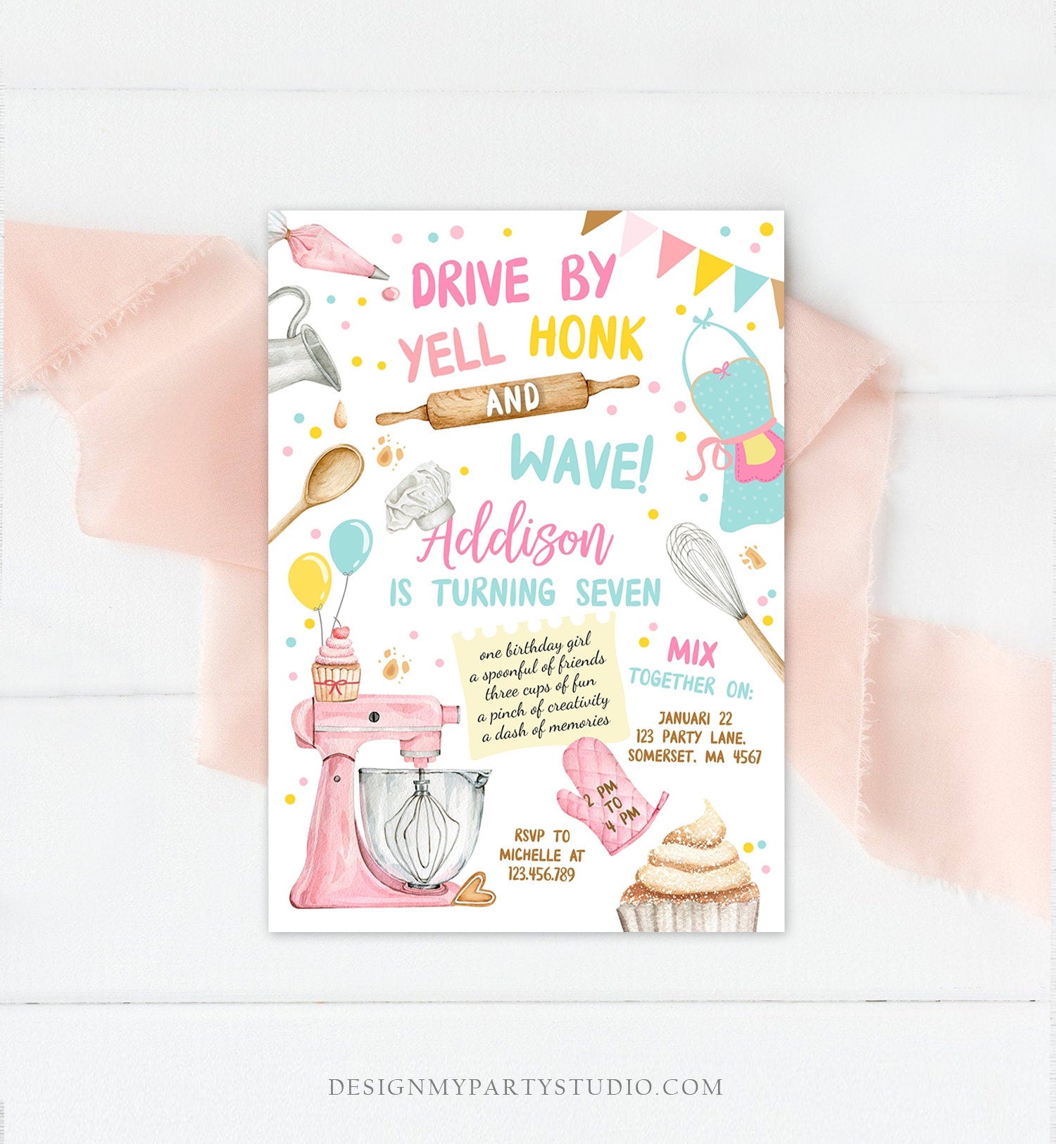 Editable Baking Drive By Birthday Party Invitation Kids Cooking Drive ...