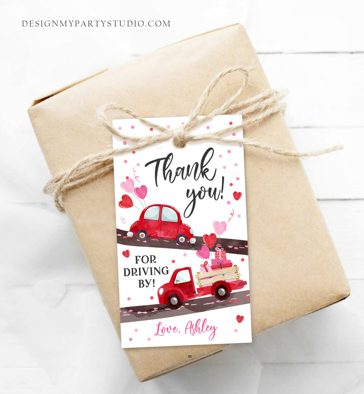 Editable Drive By Favor Tag Sweetheart Valentine Hearts Drive Through Baby Shower Bridal Shower Birthday Thank You Gift Tags Girl Corjl 0365