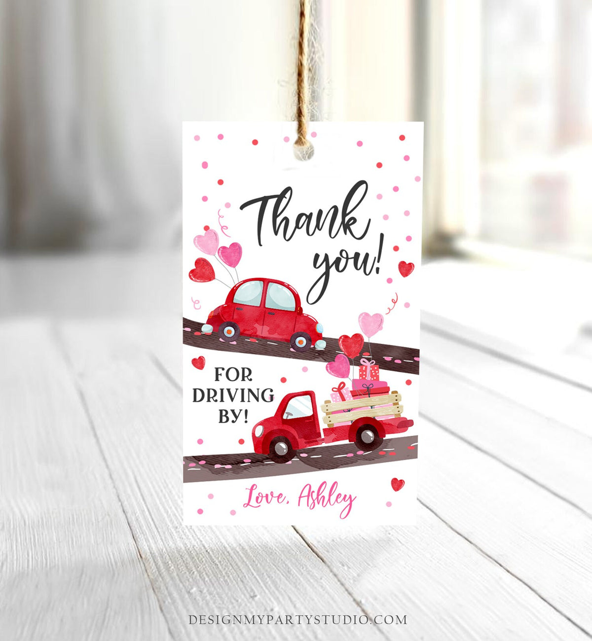 Editable Drive By Favor Tag Sweetheart Valentine Hearts Drive Through Baby Shower Bridal Shower Birthday Thank You Gift Tags Girl Corjl 0365