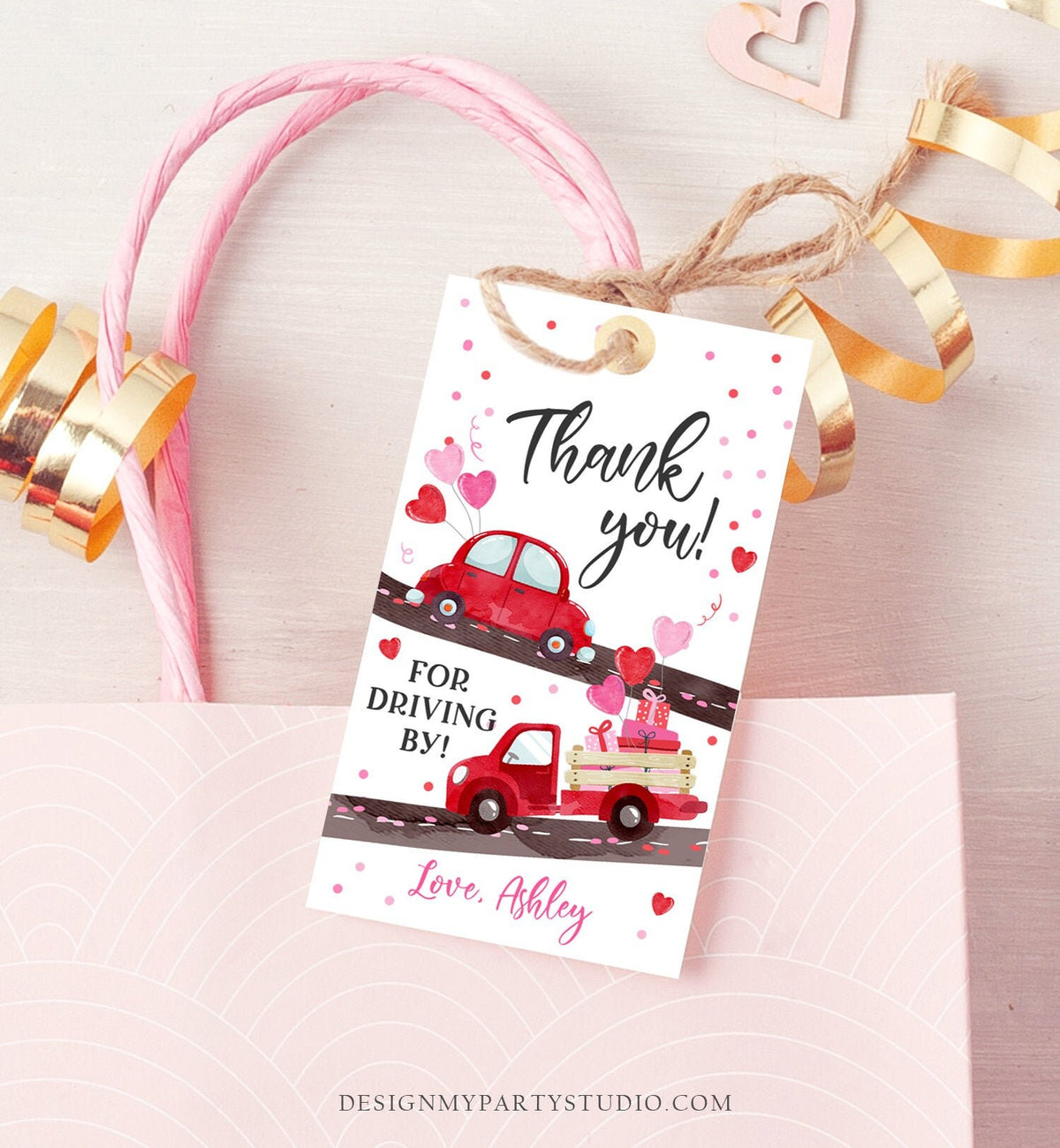 Editable Drive By Favor Tag Sweetheart Valentine Hearts Drive Through Baby Shower Bridal Shower Birthday Thank You Gift Tags Girl Corjl 0365