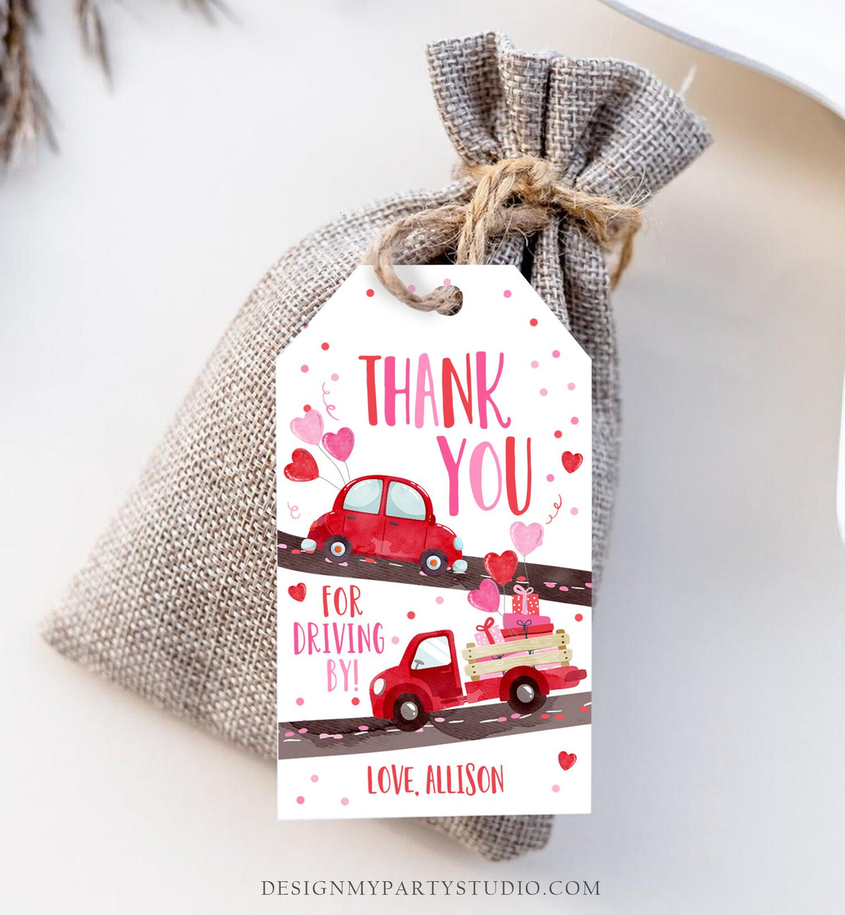 Editable Drive By Favor Tag Sweetheart Valentine Hearts Drive Through Baby Shower Bridal Shower Birthday Thank You Gift Tags Girl Corjl 0365