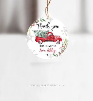 Editable Winter Truck Favor Tag Christmas Red Boy Birthday Drive By Through Baby Shower Bridal Shower Thank You Gift Corjl Printable 0356