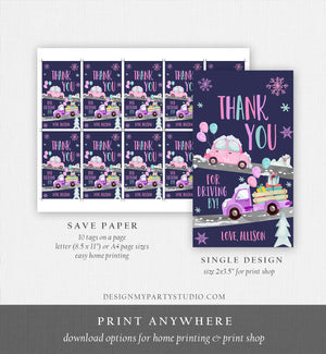 Editable Winter Drive By Favor Tag Drive By Birthday Party Parade Thank You Gift Tags Through Pink Girl Corjl Template Printable 0333