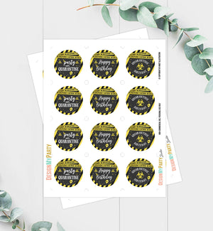 Quarantine Cupcake Toppers Favor Tags Birthday Party Boy Yellow Social Distancing Drive By Drive Through Digital Download PRINTABLE 0334