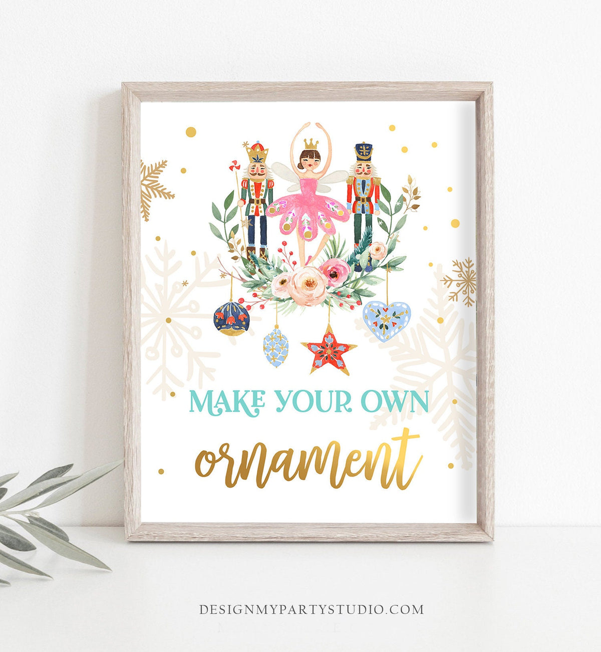 Make Your Own Ornament Station Sign Nutcracker Birthday Decor Girl Sugar Plum Fairy Blue Nutcracker Ballet Favor Download Printable 0352