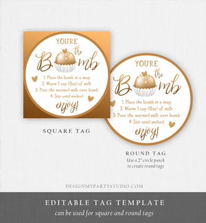 Editable Hot Chocolate Bomb Tag Valentine's Day Hot Cocoa Bomb You're The Bomb Heart Gold Valentine Gift Tag Digital Download Printable 0370