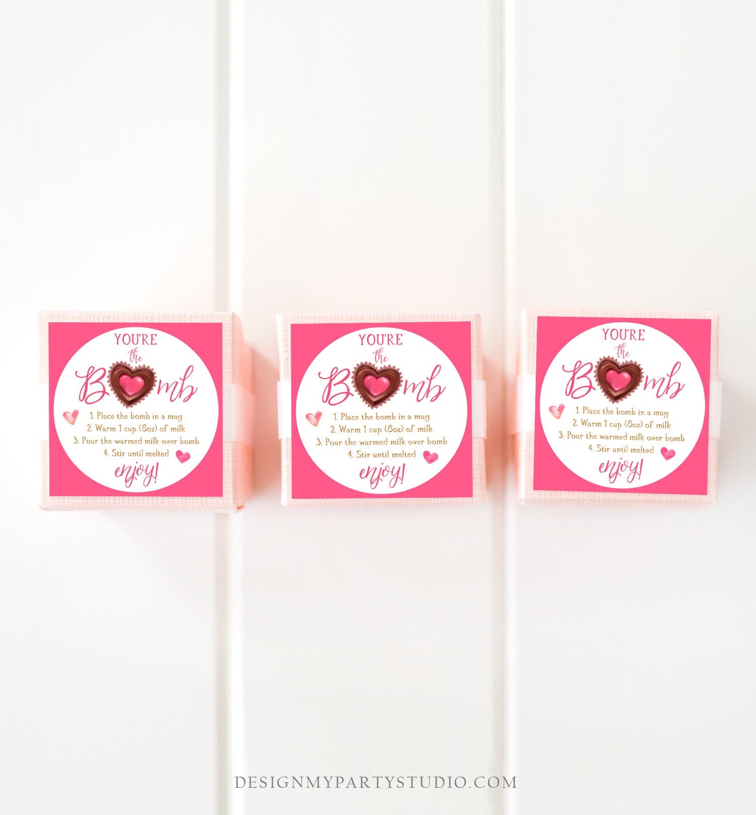 Editable Hot Chocolate Bomb Tag Valentine's Day Hot Cocoa Bomb You're The Bomb Heart Pink Valentine Gift Tag Digital Download Printable 0370