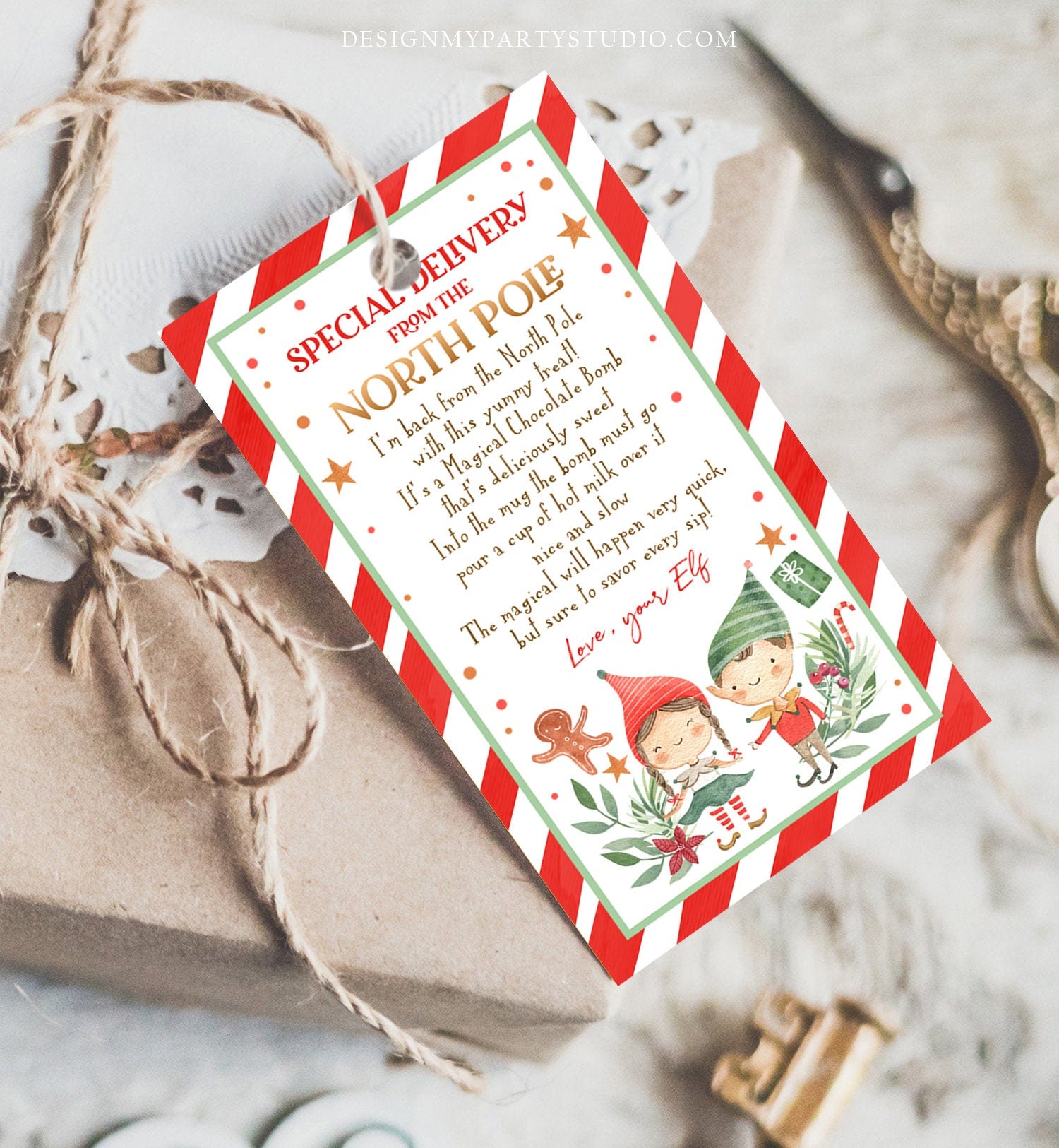 Editable Elf Hot Chocolate Bomb Tags Bomb Instructions Hot Cocoa Favor Tags Elf Arrival Christmas Gift North Pole Printable Template 0358